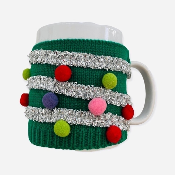 Christmas Sweater Cup CLAY ART Muggly Xmas Tree Pompom Coffee Mug Christmas Gift - Picture 1 of 4